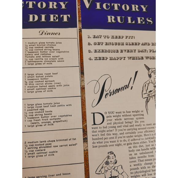 1942 Vtg "Victory Diet &‎ Rules" WWII Patriotic Food Rationing Guide Clipping - Picture 9 of 13